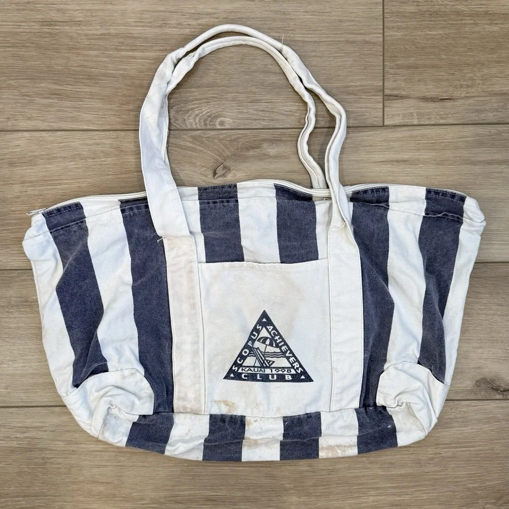 Vintage 1998 Scopus Achievers Club Striped Zip Tote Beach Bag Kauai 90s VTG Bag